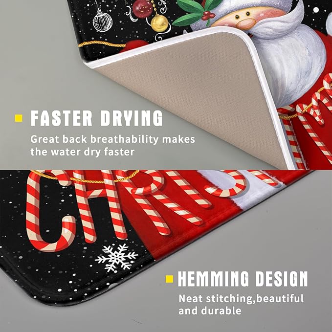 Christmas Dish Drying Mat for Kitchen Counter Santa Claus Winter Snowflake Xmas Jingle Bells Dishes Pad Dish Drainer Rack Mats Absorbent Fast Dry Kitchen Accessories,16 x 18 inch