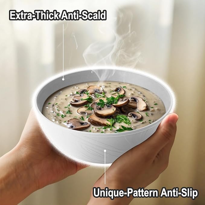 Wrova White Wheat Straw Bowls for Cereal and Salad,Alternative Plastic Bowls Set of 6,40oz Unbreakable Soup Bowls suitable for Kitchen,Party,Camping and R.V.