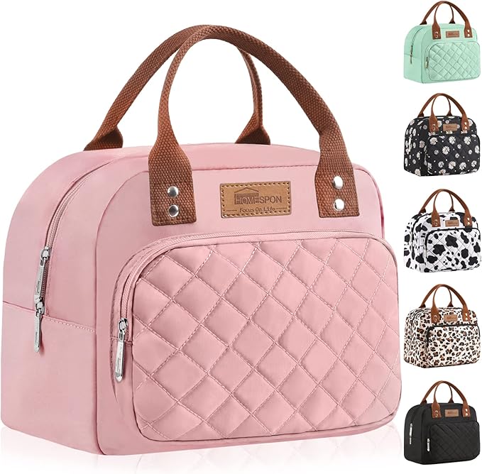 Buringer HOMESPON Lunch Bag for Woman Man Adults with Front Pocket Insulated Lunch Tote Lunch Box Container for Work Picnic or Travel（Pink）