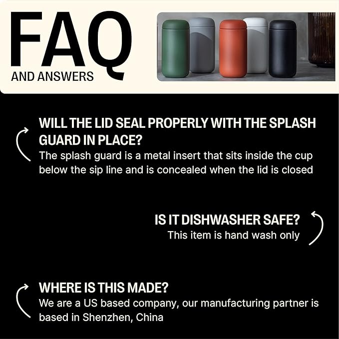 Fellow 12 oz Carter Move Travel Mug - Vacuum-Insulated Stainless Steel Travel Coffee Mug - Coffee Tumbler with Ceramic Interior and Splash Guard - Stone Blue