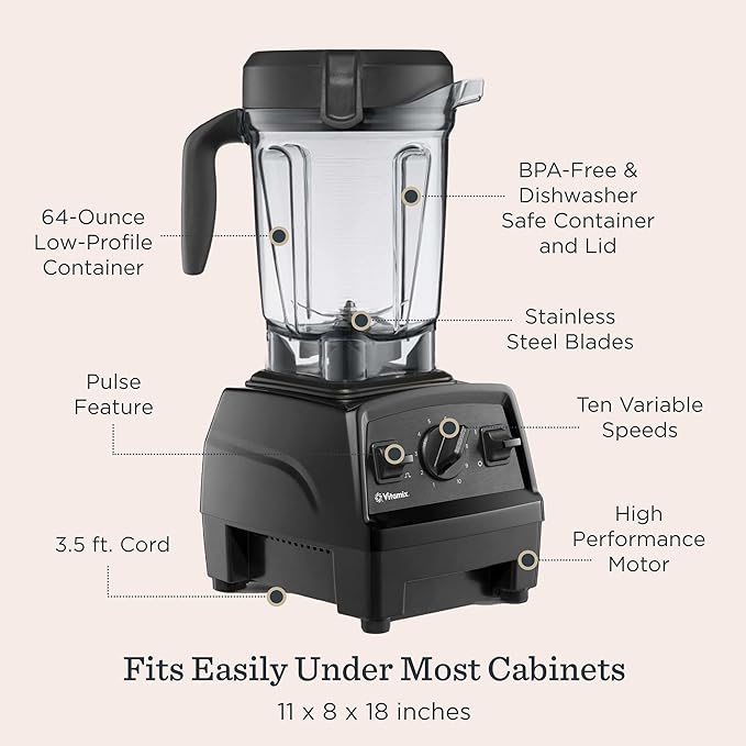 Vitamix Explorian Blender, Professional-Grade, 64 oz. Low-Profile Container, Black - 65542 (Renewed Premium)