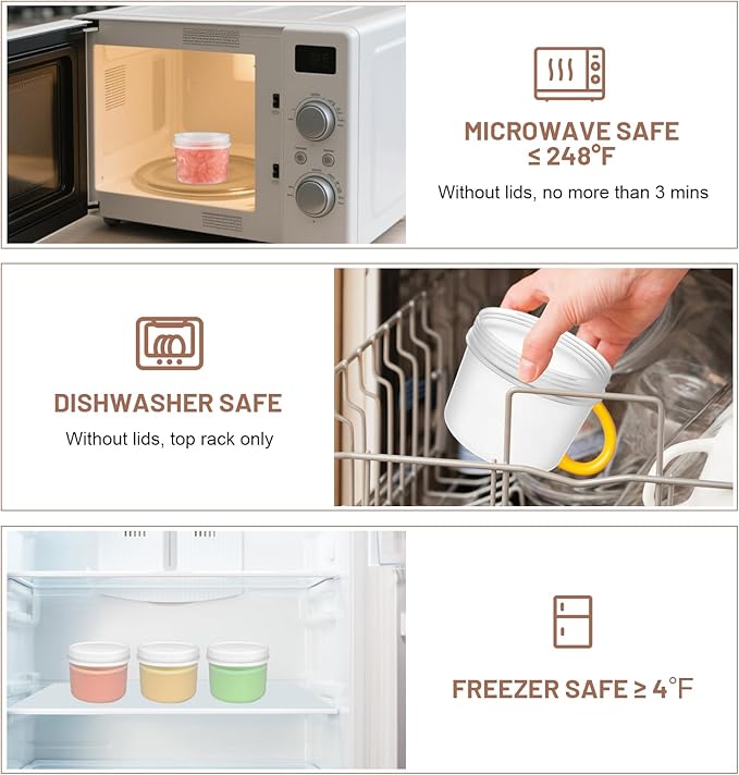 10 Pack 12oz Reusable Small Plastic Containers with Screw Lids, Small Food Storage Freezer Containers, Deli Containers Stackable Food Storage Jars, Sauce Condiment Jars Lunch Box Accessories