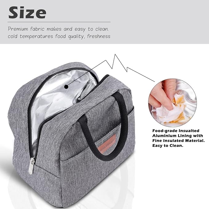 BALORAY Lunch Bag for Women Men Insulated Lunch Box for Adult Reusable Lunch Tote Bag for Work, Picnic or Travel (Grey)