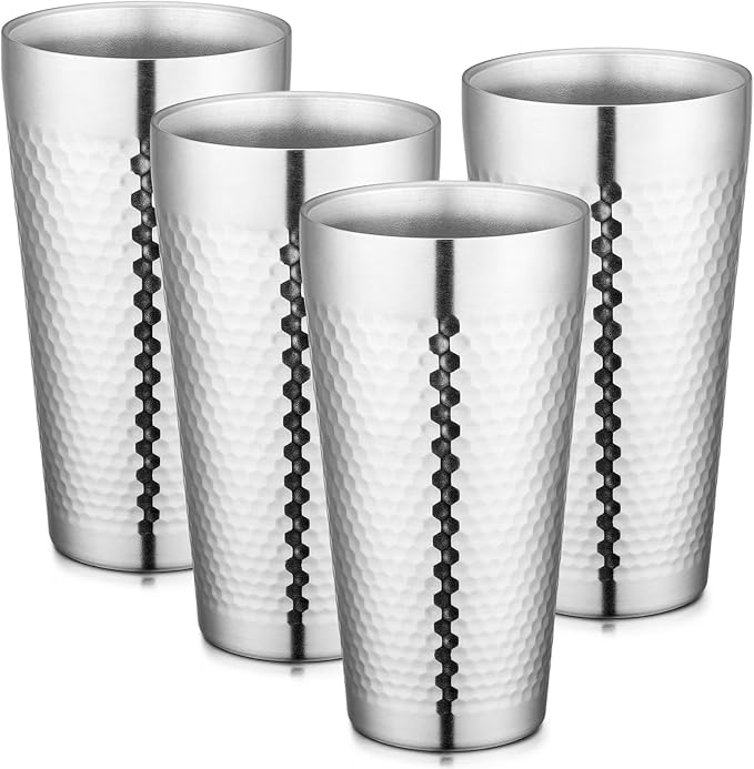 Beasea Stainless Steel Cups 19 oz, 4 Pack Large 18.6oz 550ml Stainless Steel Drinking Cups Water Tumbler Stackable Double Wall Insulated Individual Metal Pint Glasses Tin for Home Party Camping