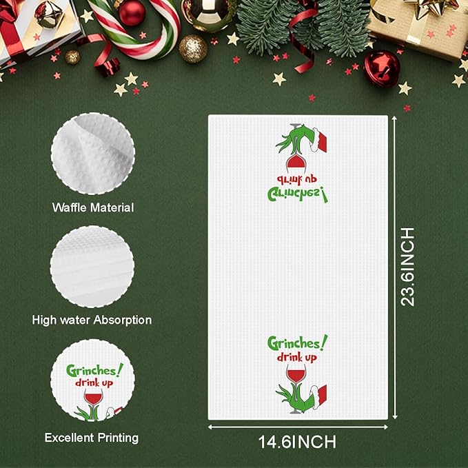 Christmas Kitchen Decor,Christmas Hand Kitchen Towels Set of 2,Hot Cocoa Xmas Tree Drink Up Towels Ho Ho Ho Baking Cooking Cloth,Funny Holiday Winter Home Kitchen Decoration 14 x 23 Inches