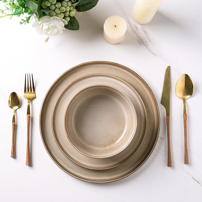 AmorArc Ceramic Dinnerware Sets,Round Reactive Glaze Stoneware Plates and Bowls Sets,Highly Scratch Resistant | Microwave & Dishwasher Safe,Service for 8 Dishes Set (24pc)