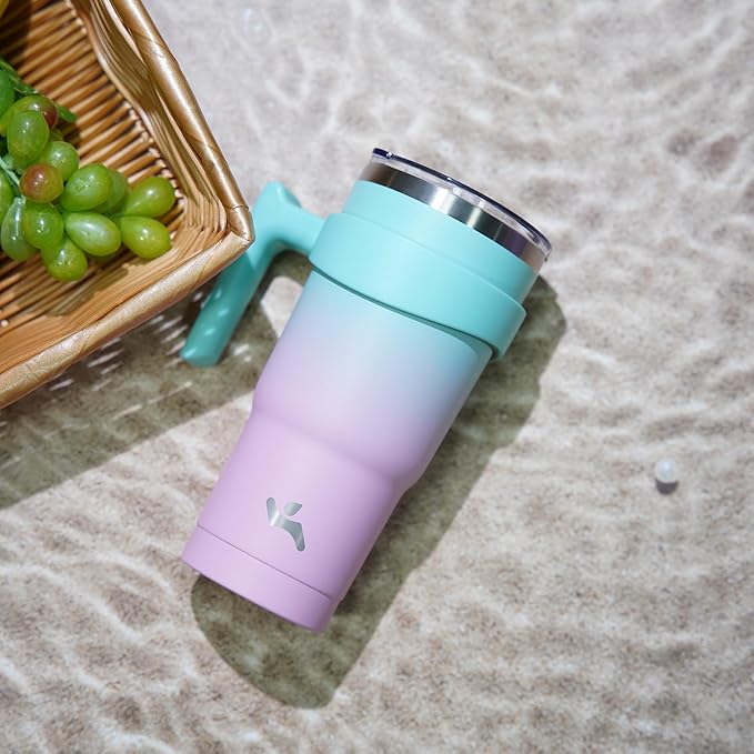 30 oz Tumbler with Handle and 2 Straw 2 Lid, Insulated Water Bottle Stainless Steel Vacuum Cup Reusable Travel Mug,Gum