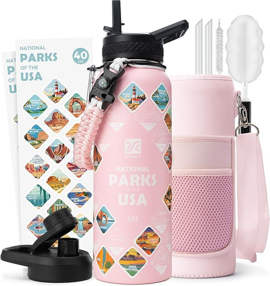 40 oz Insulated Water Bottle | Thickened Stainless Steel Vacuum Metal | Portable Sports Water Jug for Gym and Hiking with Straw, Carrier Bag, Handle Strap | BPA-Free 40 oz