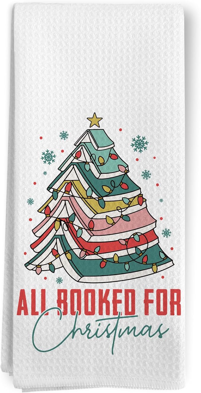 Christmas Kitchen Towels, Christmas Book Tree Decorative Kitchen Towels Gifts for Book Lovers, Book Lovers Gifts, Pink Christmas Xmas Holiday Hand Dish Towels for Kitchen Bathroom Decorative