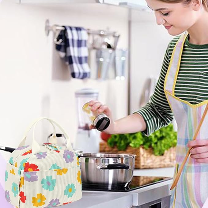 Bluboon Lunch Bag for Women Men Cute Corduroy Insulated Lunch Box Large Capacity Reusable Insulated Cooler for Work Picnic Travel