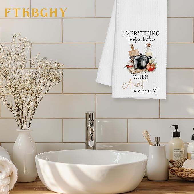 Aunt Gifts Kitchen Towels, Gifts for Aunt from Nephew Niece, Best Auntie Gifts for Mothers Day Birthday Decorative Dish Hand Tea Towels for Kitchen, 16x24 Inch