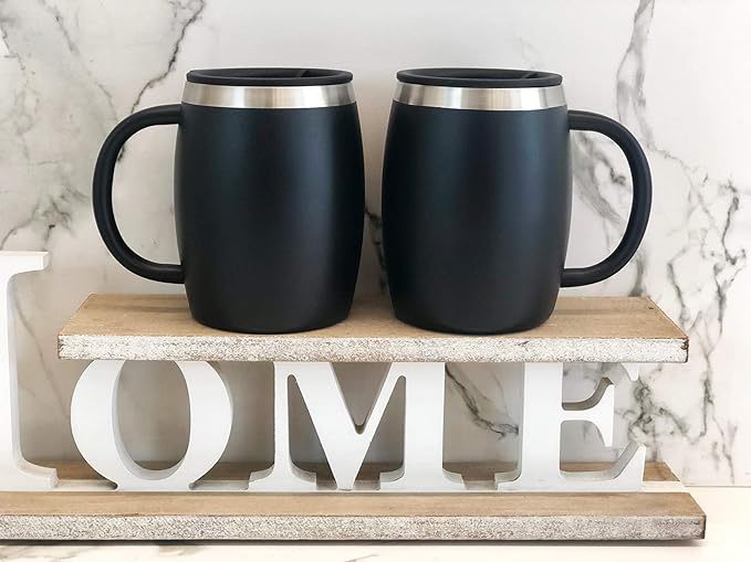 CHILLOUT LIFE Stainless Steel Insulated Coffee Mugs Set of 2 (14 oz) - Double Wall Coffee Cups With Spill Resistant Lid & Strong Handle, Shatterproof Cups for Cold Drinks, Hot Beverages