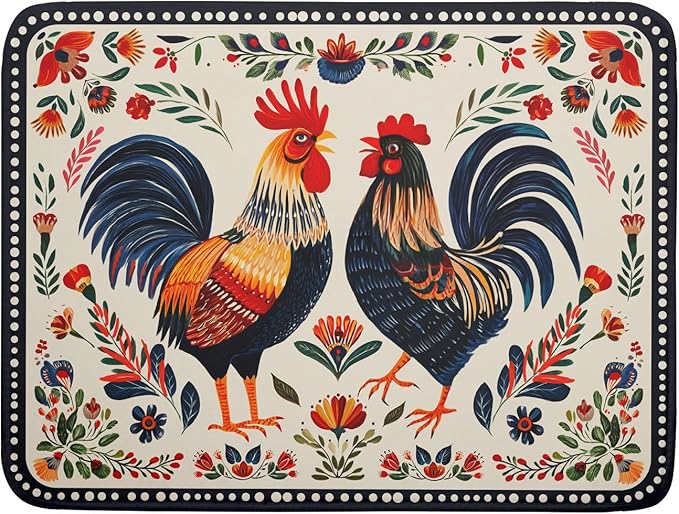 Rooster Poultry Dish Drying Mat for Kitchen Counter 18x24 Inch Microfiber Absorbent Colorful Printing Drying Pad