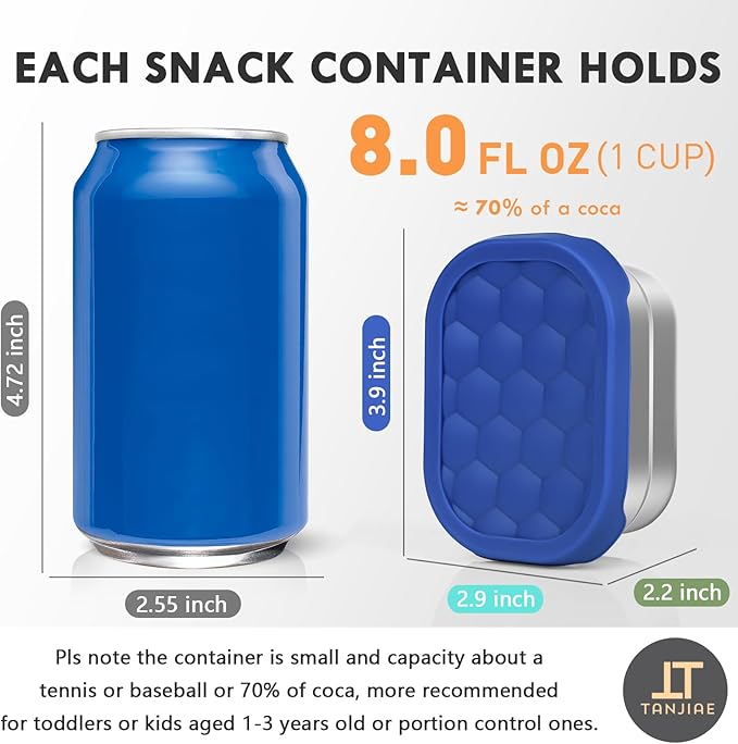 Small (1 CUP) Stainless Steel Snack Containers for Kids | Easy Open Leak Proof Food Containers with Silicone Lids - Perfect Metal Toddler Lunch Box for Daycare and School (8oz)