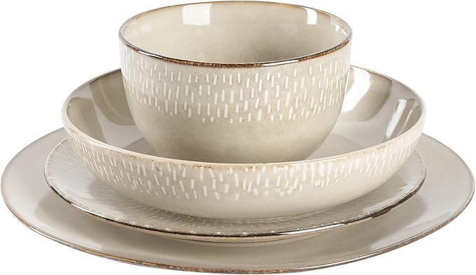 Gibson Elite Matisse Double Bowl Dinnerware Set, Service for 4 (16pcs), Taupe