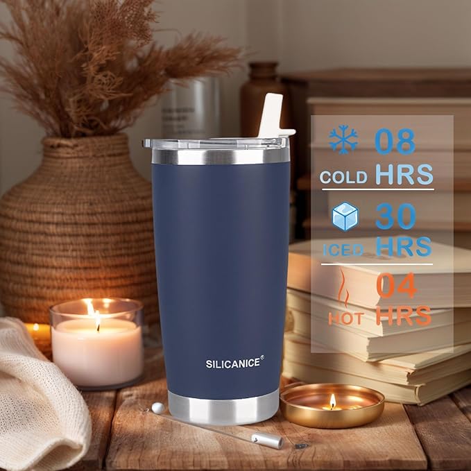 Soft Blue 100% Leak Proof 20 oz Tumbler with Straw And Lid Stainless Steel Vacuum Insulated Durable Travel Coffee Mugs Cups,Dishwasher Safe,Outside,Friends,Easy To Carry,Cold Iced For 30 Hours
