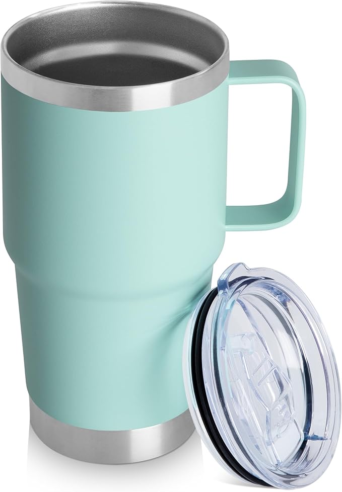 20oz Tumbler with Lid, Stainless Steel Tumbler with Handle, Metal Insulated Travel Coffee Mug with Handle, Double Wall Vacuum Spill Proof Tumbler Cup, Mint Green 1 Pack
