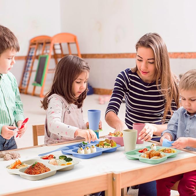 24 Pcs Wheat Straw Dinnerware Cutlery Set, Unbreakable Tableware Set, Bowls, Cup, Cutlery Spoons Knifes Forks, BPA Free, Microwave Dishwasher Safe (Colorful)