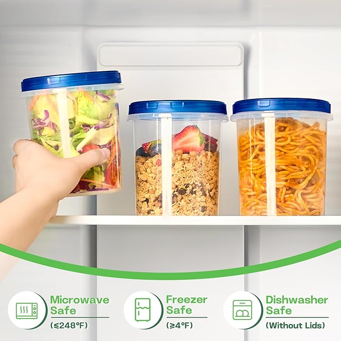 Qeirudu 6 Pack 32oz Freezer Storage Containers with Screw Lids, Leakproof Meal Prep Containers, Reusable Plastic Food Storage Containers for Soup, Fruits, Leftovers, Salads, Overnight Oats