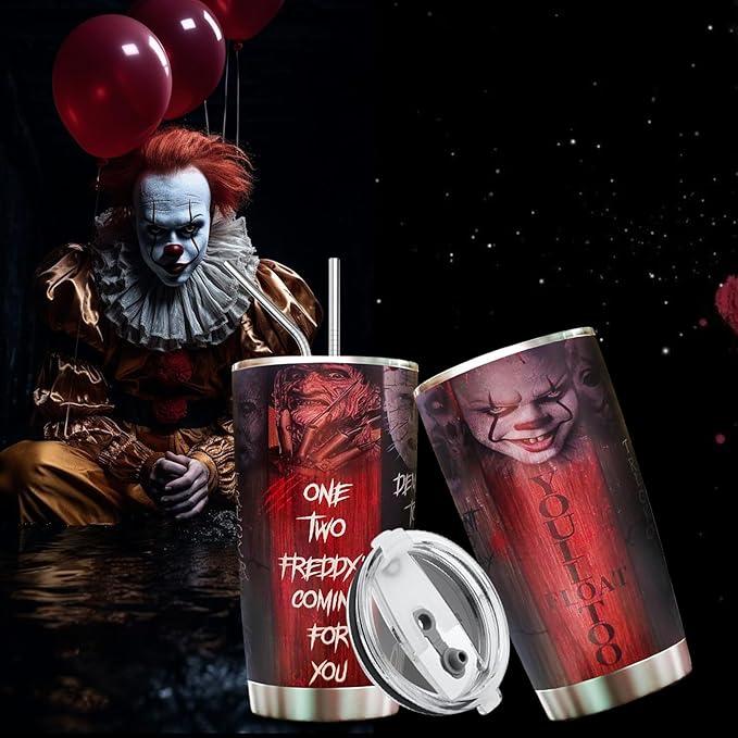 Horror Tumbler with Lid and straw - Gift for Men, Women Who Love A Good Scare - Halloween Coffee Cup - Gifts for Friend on Birthday, Christmas - Halloween Decorations - Horror Tumbler 20 Oz