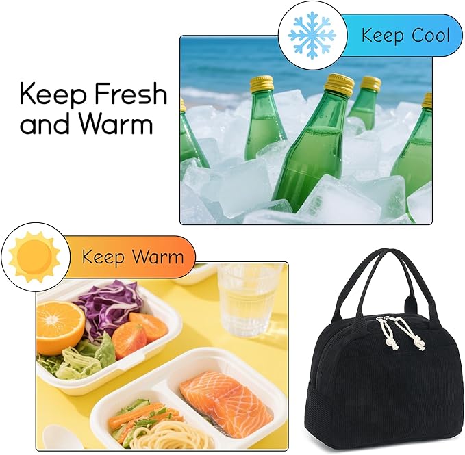 Bluboon Lunch Bag for Women Men Cute Corduroy Lunch Tote Bags Reusable Insulated Lunch Box Large Capacity Reusable Insulated Cooler for Work Picnic or Travel