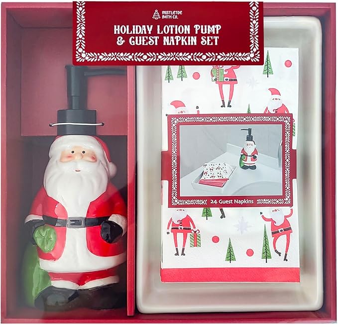 3 Piece Santa Napkin Tray Set, Festive Christmas Decor for Bathroom Holiday Entertaining, Decorative Napkin Holder Red