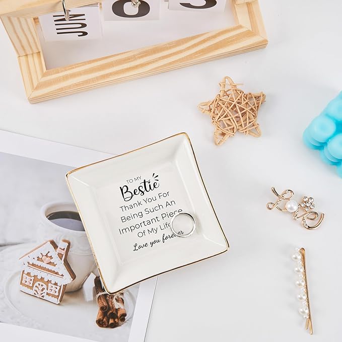 Birthday Gifts for Women Best Friend - to My Bestie Jewelry Dish Trinket Tray, Unique Friendship Gifts for Women Female Friend Christmas Valentines Mother's Day