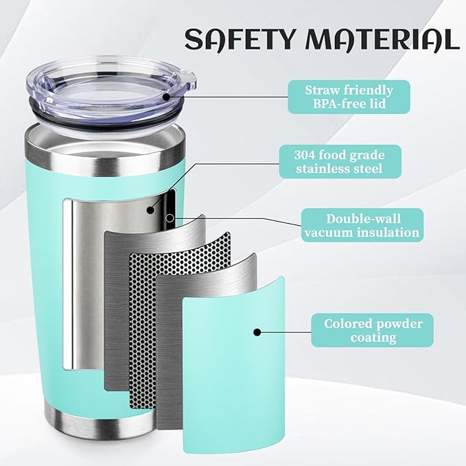 StarSpeed 20oz Tumbler Bulk with Lid, Stainless Steel Insulated Tumblers Double Wall Vacuum Insulated Travel Mug, Powder Coated Coffee Cups for Hot and Cold Drinks(Light Green,6)