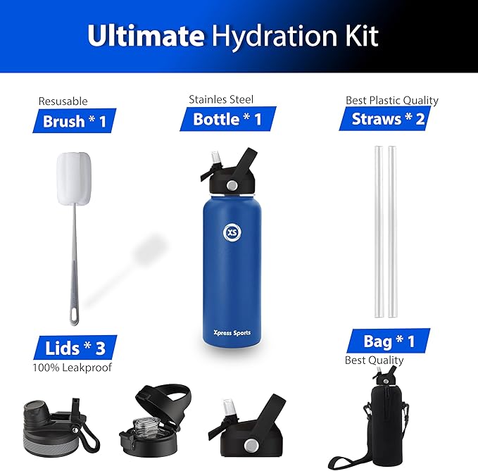 32oz Insulated Water Bottle with Straw & Handle- 24hr Cold/12hr Hot, Leakproof Stainless Steel Metal Bottle for Gym, Travel & Sports