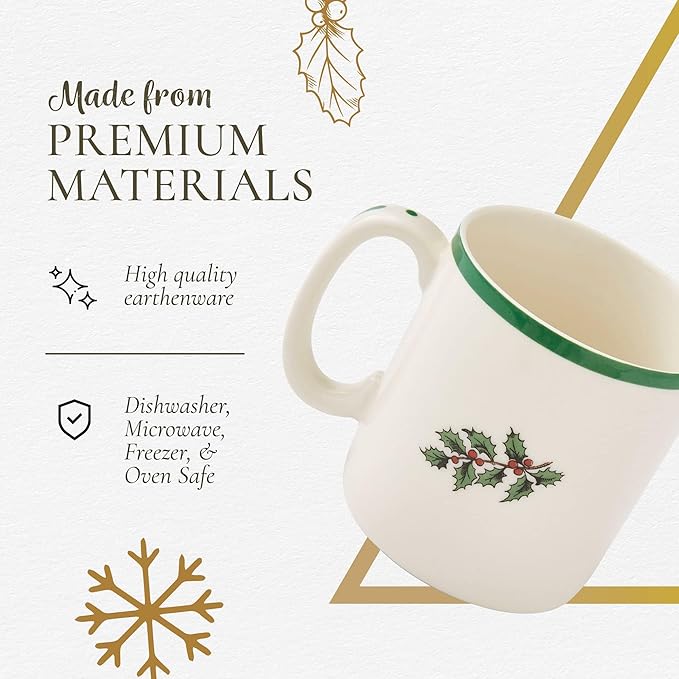Spode Christmas Tree Mugs Set of 4 – Iconic Tree Pattern, Holiday Beverage Mugs with 9 oz Capacity – Dishwasher Safe, Festive Hot-Drink Cups in Durable Stoneware for Cocoa, Tea & Coffee