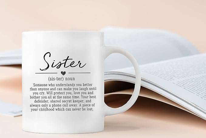 QASHWEY Sister Definition Coffee Mugs Mug, SisterBirthday Christmas Wedding Gifts from Sister Brother,InspirationalSister Gift Double Side Printed Ceramic Mug Cup 11 Ounce