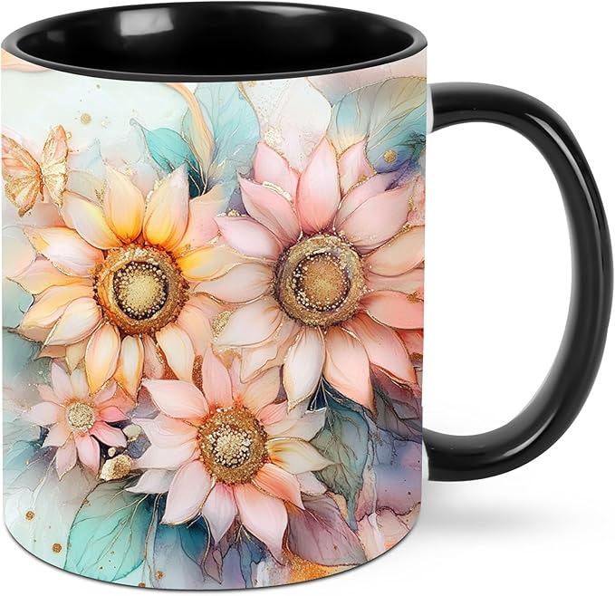 Yrebyou Sunflower Coffee Mug Funny Tea Cup Ceramic Mugs 11OZ with Handle Gifts for Women Men Home Office Decor