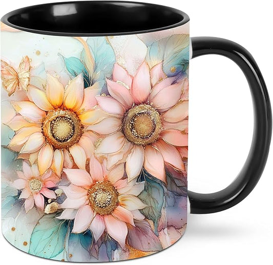 Yrebyou Sunflower Coffee Mug Funny Tea Cup Ceramic Mugs 11OZ with Handle Gifts for Women Men Home Office Decor