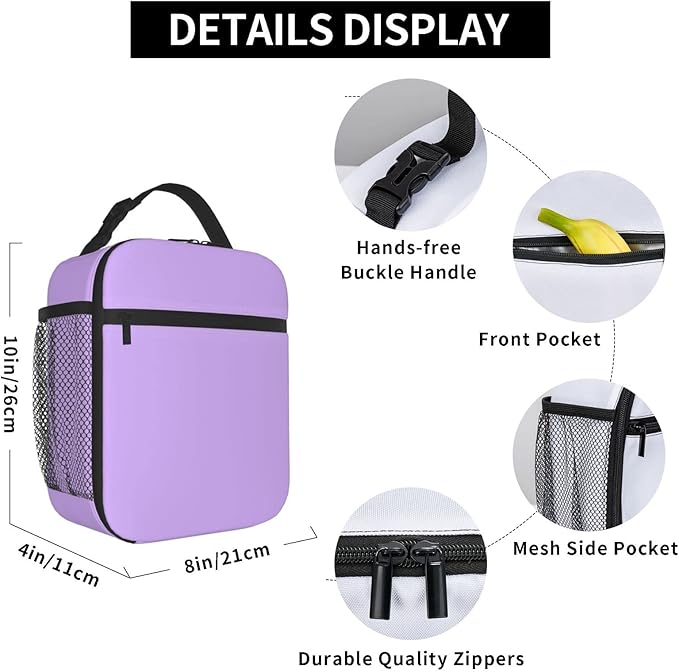 Reusable Purple Lunch Box for Adult Women Men Insulated Purple Lunch Bag for Teens Picnic Boating Beach Fishing Work