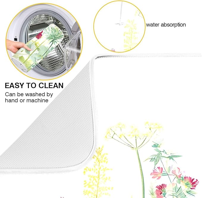 Spring Summer Herbs Flowers Plants Dish Drying Mat for Kitchen Counter Absorbent Dish Drainer Mats Drying Pads 18"x24"