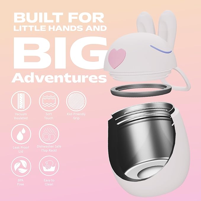 Bestie Foodie Kids Insulated Food Jar – Cute Character Lunch Container for Children, BPA-Free Stainless Steel, Leakproof & Vacuum Sealed, Keeps Food Hot or Cold, Easy to Clean, 16oz