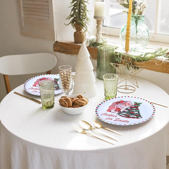 10-Inch Christmas Melamine Dinner Plates, 12-Piece Dishes Set, Lightweight & Stackable for Holidays& Decor‌ Party plates, Ideal for Salad,Dessert,Fruit and Cakes