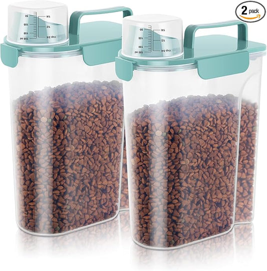 5-7Lbs Dog Cat Food Storage Container with Upgraded Large Nozzle BPA-free, 4 Snap Seals Plastic Pet Food Storage Containers with Handles (2, Elegant Blue, 5L)
