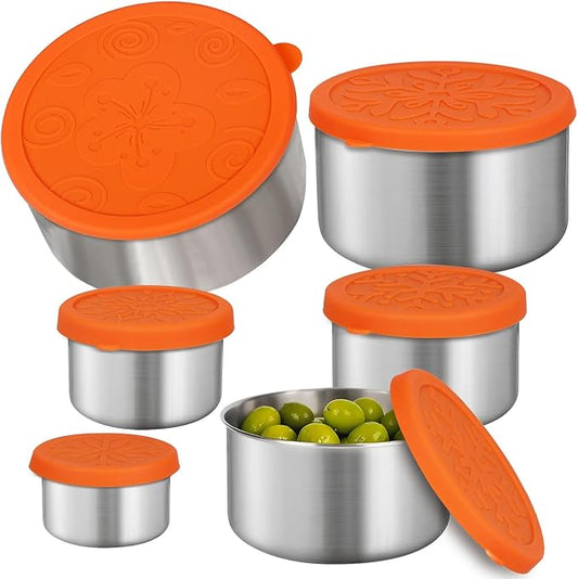 6 Pack Stainless Steel Snack Containers with Silicone Lids, Metal Food Storage Container for Snackle Box, Nesting Lunch Box Containers for Travel