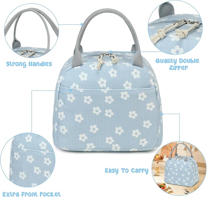 Bluboon Lunch Bag for Women Men Cute Corduroy Lunch Tote Bags Reusable Insulated Lunch Box Large Capacity Reusable Insulated Cooler for Work Picnic or Travel