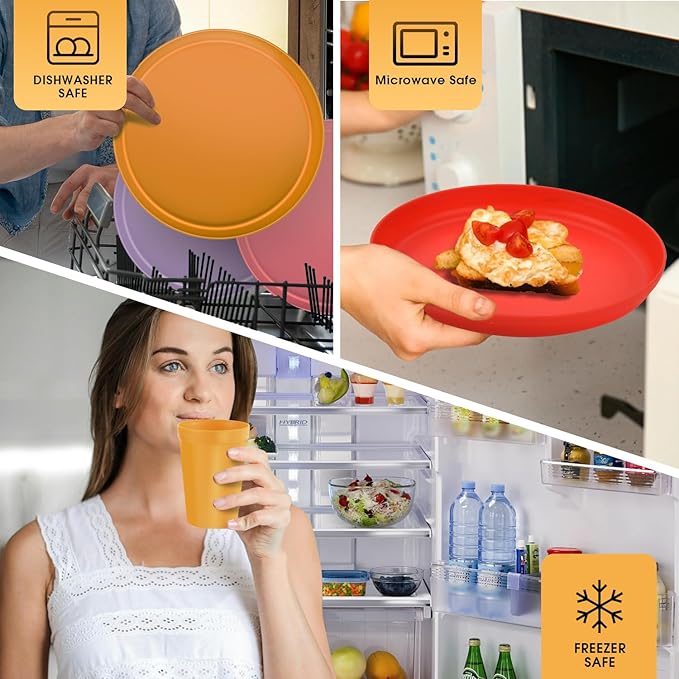 40-Piece Unbreakable Kids Dinnerware Set for Toddlers & Children, BPA-Free & Easy-Clean PP Plates and Bowls, Microwave & Dishwasher Safe, Complete Family Pack (Service for 8)