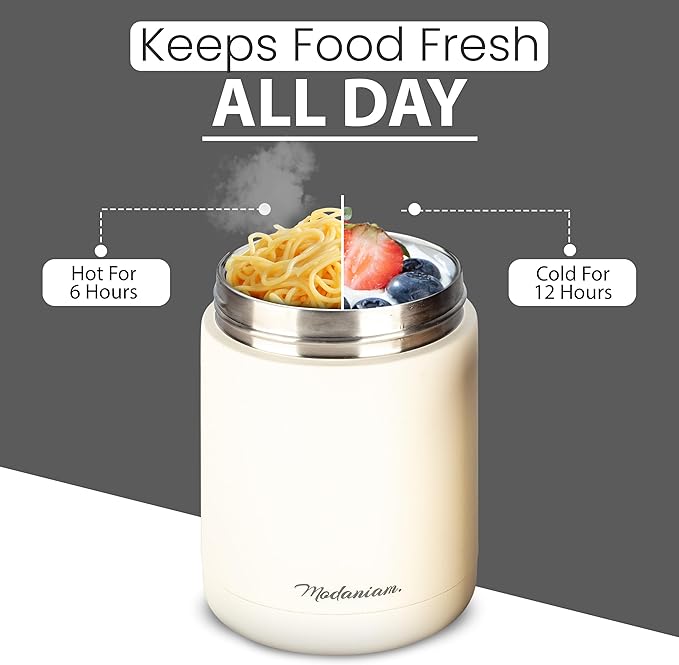Stainless steel Insulated Food Jars set (16Oz + 12 OZ) wide mouth thermal container, Insulated Lunch Containers| Hot Food Lunch Container | Lunch box, Vanilla Woods (Off White)