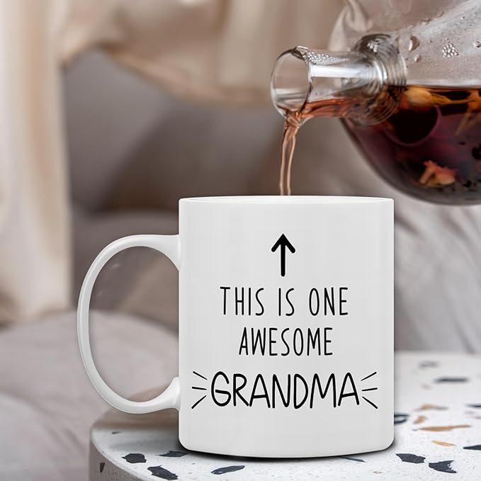 QASHWEY Grandma Gifts Mug, Gifts for Grandmas Grandmother Coffee Mug, Grandmas Grandmother Gift from Grandkids Grandchildren Coffee Mugs, This is One Awesome Grandma CoffeeCup Ceramic 11oz