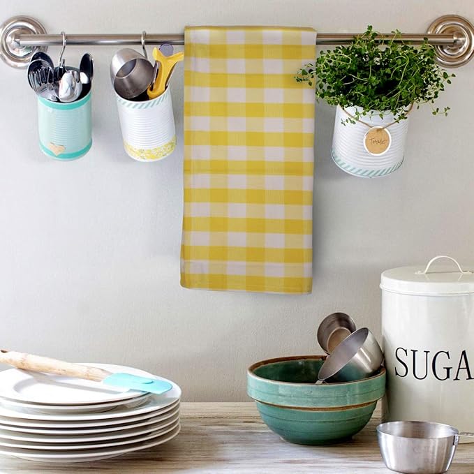 Urban Villa Easter Kitchen Towels Set of 6 Buffalo Checks Yellow/White Kitchen Towels 20X30 Inches 100% Cotton Highly Absorbent Kitchen Towels Premium Quality Ultra Soft Mitered Corners KitchenTowels