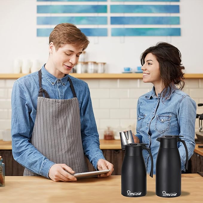 SINCE 1997 MR.CHEF 51Oz Thermal Coffee Carafe, Insulated Stainless Steel for Keeping Hot/Double Walled Vacuum (White, 1.5L)