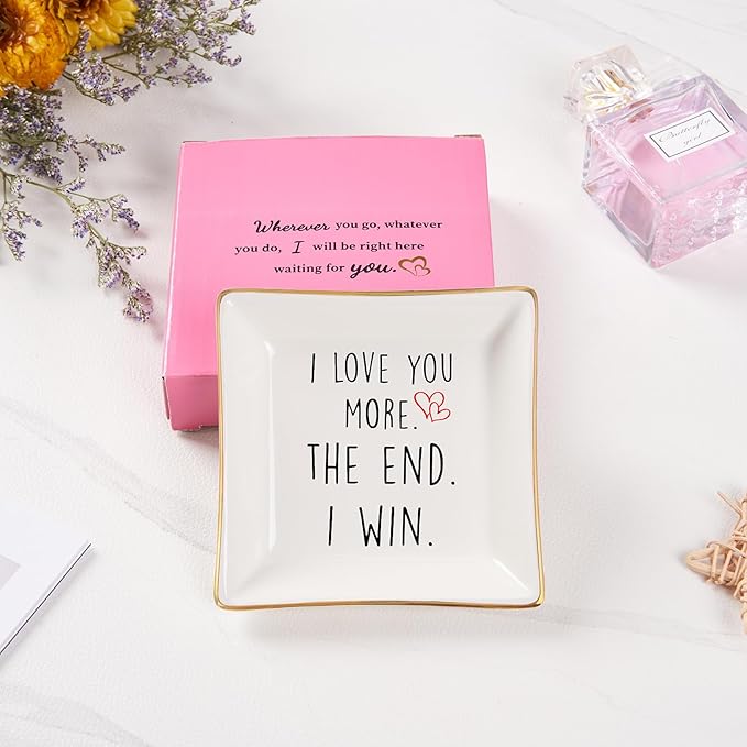 Wife Gifts Romantic Gifts for Her Jewelry Dish Tray - I Love You More. The End. I Win. - Anniversary Birthday Christmas Mothers Day Valentines Gifts for Wife from Husband - Girlfriend Gifts