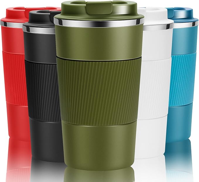 12oz Travel Coffee Cups Insulated Tumbler Thermal Mug to Go with Lid Leak Proof Reusable Stainless Steel Coffee Mug Spill Proof for Hot and Iced Cold Drinks (Green, 380ml)