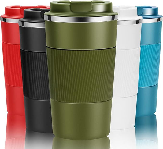 12oz Travel Coffee Cups Insulated Tumbler Thermal Mug to Go with Lid Leak Proof Reusable Stainless Steel Coffee Mug Spill Proof for Hot and Iced Cold Drinks (Green, 380ml)