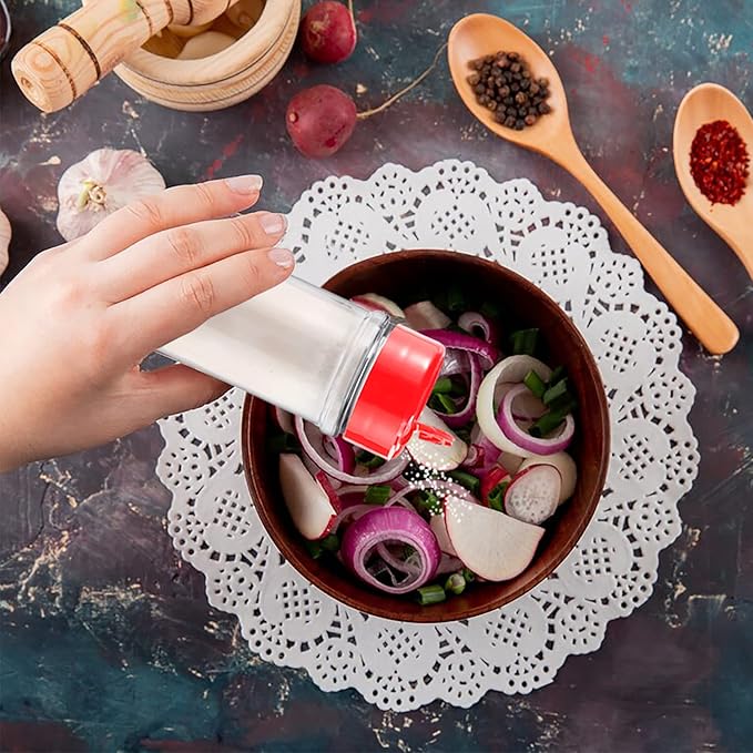 RoyalHouse - 6 PACK - 5.5 Oz with Red Cap - Plastic Spice Jars Bottles Containers, Perfect for Storing Spice, Herbs and Powders, Lined Cap - Safe Plastic, PET - BPA free - Made in USA