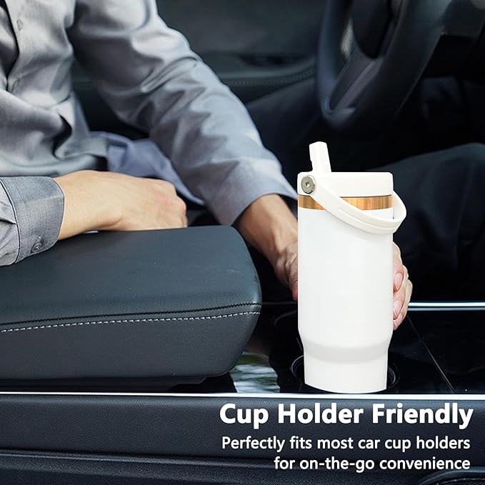 30 oz Tumbler Bulk with Handle and Straw, Vacuum Insulated Tumblers with Flip Straw and Top Handle, Leakproof Powder Coated Tumbler, Stainless Steel Travel Mug for Coffee Water (White, 4 Pack)